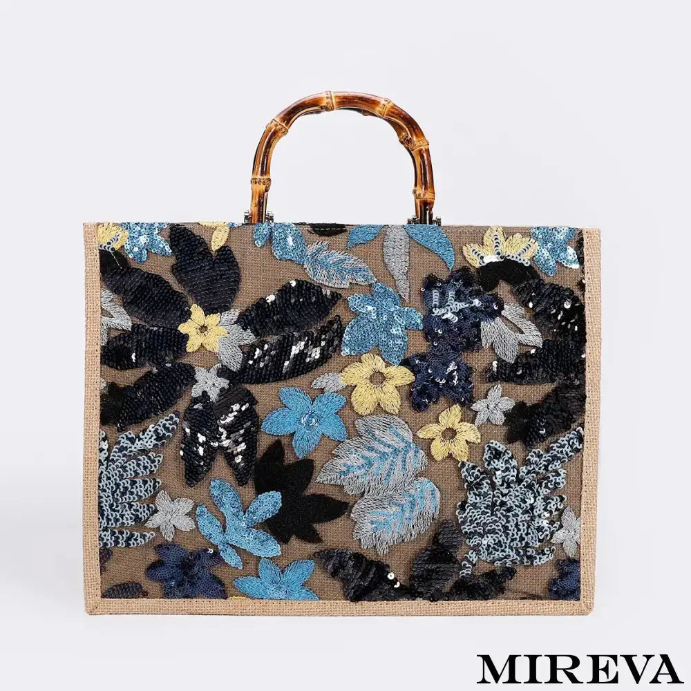 Loja Mireva, Bolsa de Palha Bordada, Bolsa Alça de Bambu, Bolsa Feminina Artesanal, Bolsa Feminina Tropical, Bolsa Feminina Verão