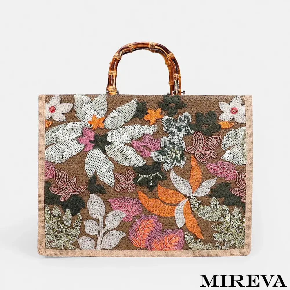 Loja Mireva, Bolsa de Palha Bordada, Bolsa Alça de Bambu, Bolsa Feminina Artesanal, Bolsa Feminina Tropical, Bolsa Feminina Verão