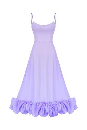 Hepburn Style New Casual Women's Fashion Elegant Long Dress 23 Summer Fashion Strap Square Neck Large Hemline Solid Color Dress - Loja Mireva