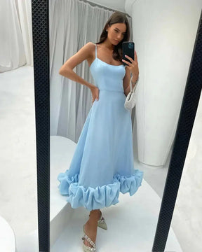 Hepburn Style New Casual Women's Fashion Elegant Long Dress 23 Summer Fashion Strap Square Neck Large Hemline Solid Color Dress - Loja Mireva