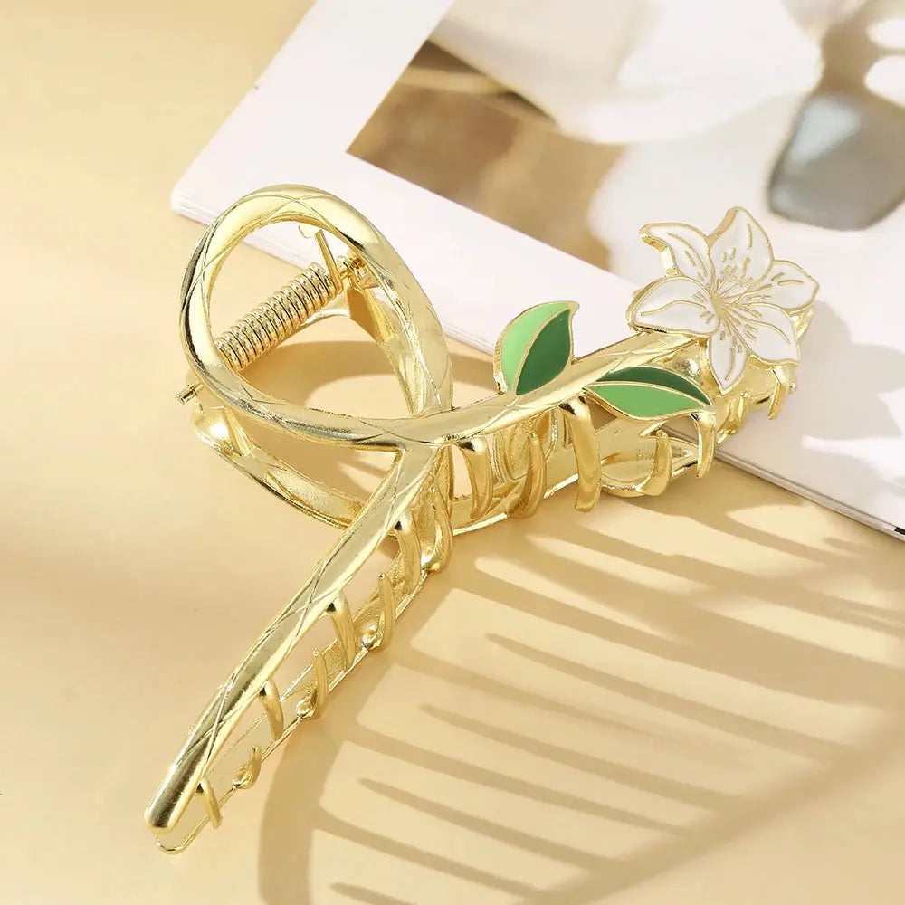 Netizen Korean Edition Exquisite Super Immortal Flower Hairpin Elegant Temperament Female Metal Hairpin Shark Clip Ins - Loja Mireva