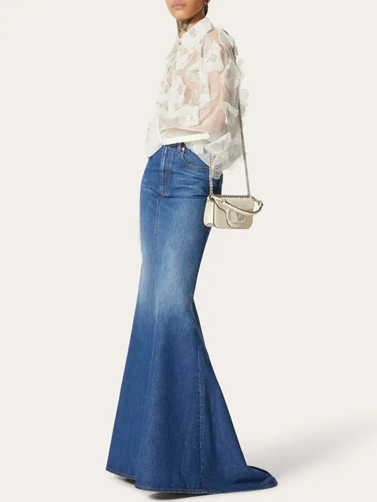 TWOTWINSTYLE Elegant Spliced Appliques Shirt For Women Lapel Long Sleeve Patchwork Single Breasted Vintage Blouse Female Clothes - Loja Mireva