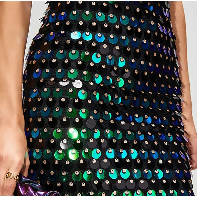 Solid Sequin Sexy Elegant Slim Dress For Women Fashion Sleeveless Backless Spaghetti Strap Party Dresses Chic Club Evening Robes - Loja Mireva