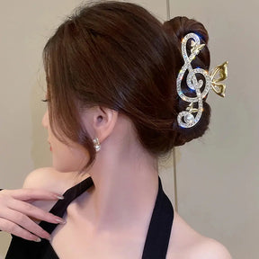 10.5cm Note Hairpin For Women Shiny Color Ponytail Hair Claw Hair Clips Ladies Pearl Rhinestone Butterfly Hair Accessories - Loja Mireva