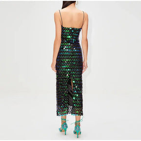 Solid Sequin Sexy Elegant Slim Dress For Women Fashion Sleeveless Backless Spaghetti Strap Party Dresses Chic Club Evening Robes - Loja Mireva