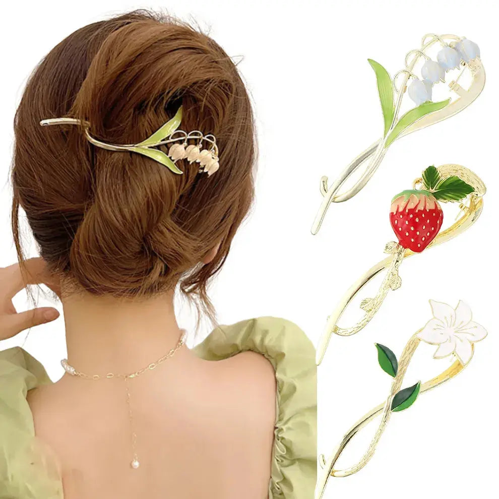 Elegant Lily of the Valley Hairpin Strawberry Shape Metal Hair Clips Sweet Hair Claw Fashion Hair Accessories Headwear - Loja Mireva