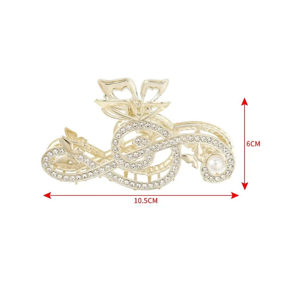 10.5cm Note Hairpin For Women Shiny Color Ponytail Hair Claw Hair Clips Ladies Pearl Rhinestone Butterfly Hair Accessories - Loja Mireva