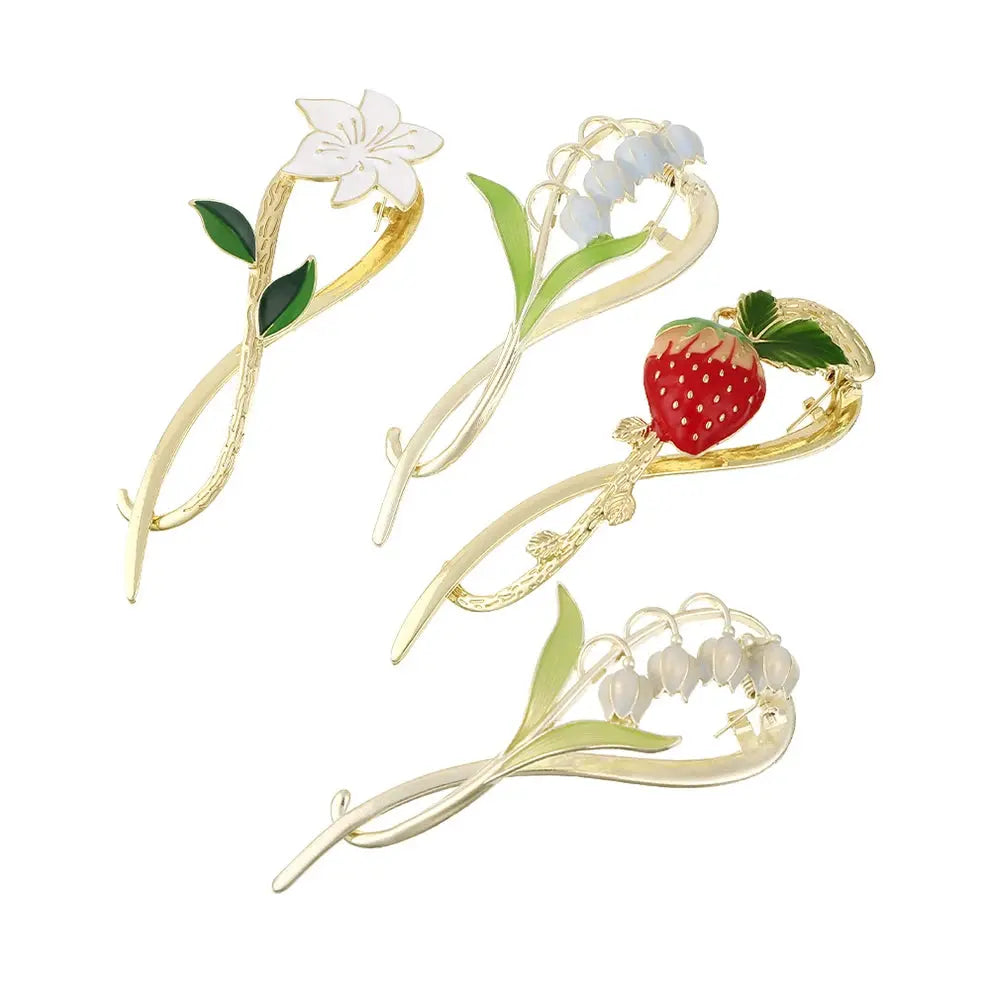Elegant Lily of the Valley Hairpin Strawberry Shape Metal Hair Clips Sweet Hair Claw Fashion Hair Accessories Headwear - Loja Mireva