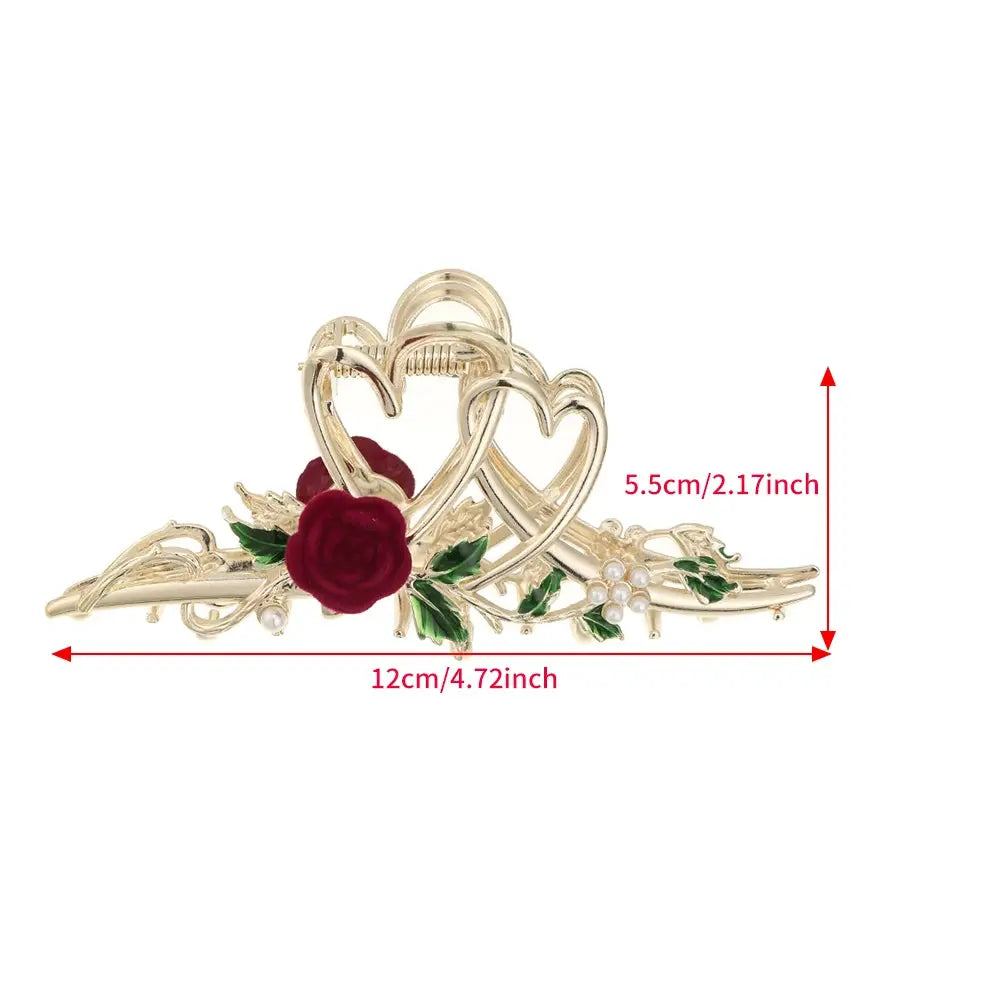 Red Flower Romantic Hairpin Hair Crabs For Women French Alloy Hair Clips Girls Temperament Ponytail Hair Accessories Headwear - Loja Mireva