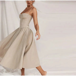 Solid Elegant Slim Spaghetti Strap Dress 2023 Summer Fashion Backless A-line Dresses Female Chic Party Evening Robes Vestidos - Loja Mireva