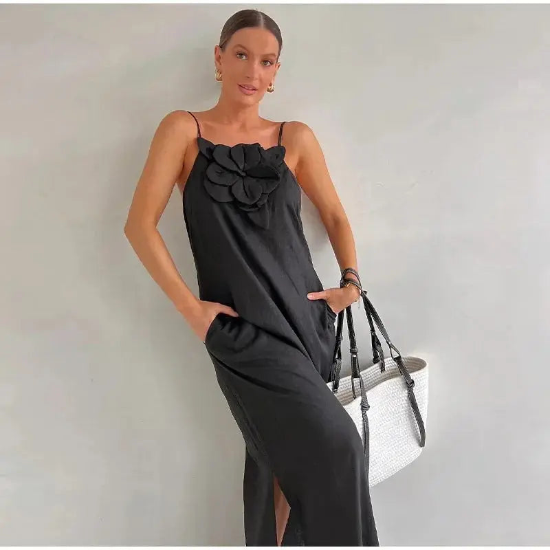 2024 New Elegant Cotton Linen Dresses Women Sleeveless Solid Color Split Fashion Vintage Loose Dress Vestidos Lady Outwear - Loja Mireva