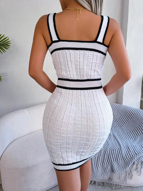 Women Striped Knitted Sweater Dress Autumn Strap Metal Button Wrap Bodycon Party Knitwear Dresses BJS-3020 - Loja Mireva