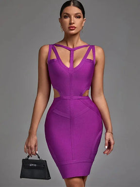Purple Bandage Dress 2022 New Women's Bodycon Dress Elegant Sexy Strappy Evening Club Party Dress High Quality Summer Outfits - Loja Mireva