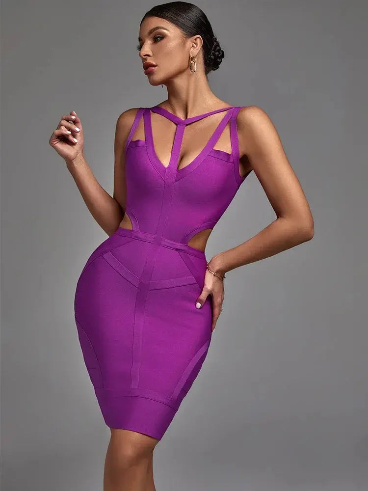 Purple Bandage Dress 2022 New Women's Bodycon Dress Elegant Sexy Strappy Evening Club Party Dress High Quality Summer Outfits - Loja Mireva