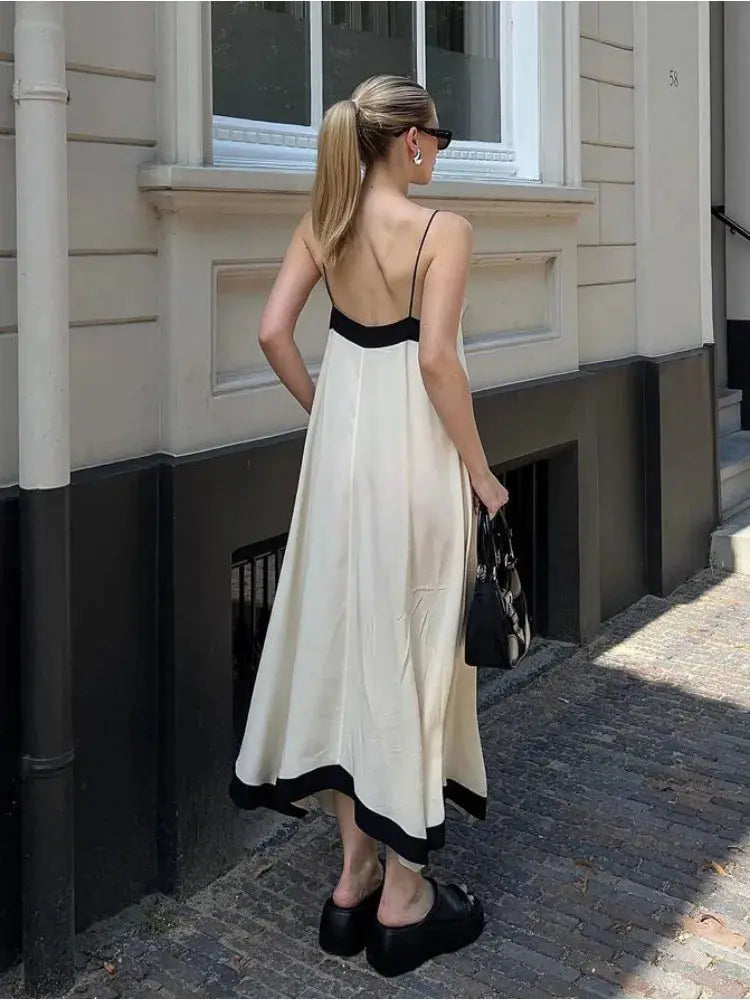 Tossy Patchwork Backless Halter Dresses Women Sexy V-Neck Elegant Summer 2024 Party Dress Spaghetti Gown Ladies Slim Maxi Dress - Loja Mireva