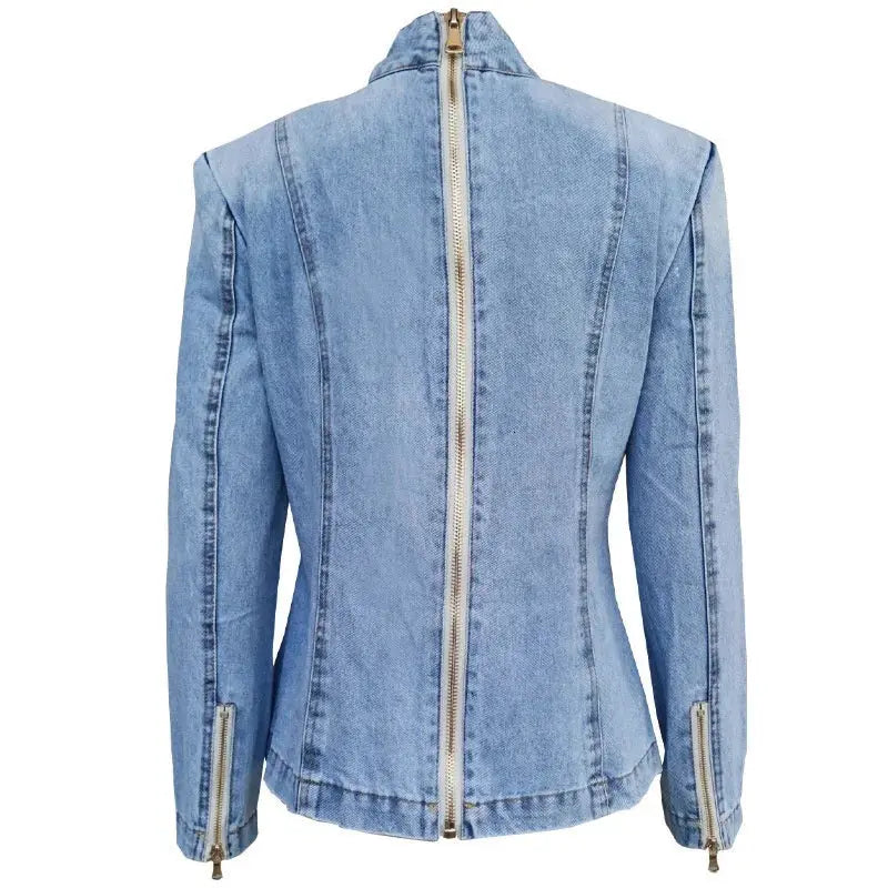Big Bow Patchwork Denim Women's Jacket Stand Collar Long Sleeve Vintage Ruched Blouse Shirt for Female Autum Fashion Clothing - Loja Mireva