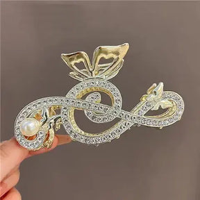 10.5cm Note Hairpin For Women Shiny Color Ponytail Hair Claw Hair Clips Ladies Pearl Rhinestone Butterfly Hair Accessories - Loja Mireva