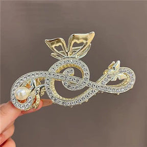 10.5cm Note Hairpin For Women Shiny Color Ponytail Hair Claw Hair Clips Ladies Pearl Rhinestone Butterfly Hair Accessories - Loja Mireva