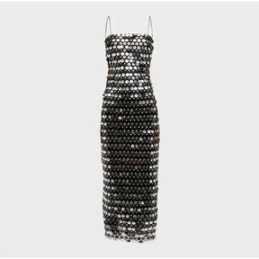 Solid Sequin Sexy Elegant Slim Dress For Women Fashion Sleeveless Backless Spaghetti Strap Party Dresses Chic Club Evening Robes - Loja Mireva
