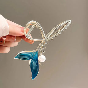 Whale Tail Hair Claw Pearl Shark Clip Headdress Vintage Ponytail Claws Trendy Hair Clip For Girl Cute Hair Accessories - Loja Mireva