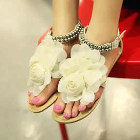 Women Sandals Bohemia Style Summer Shoes Woman Beach Comfortable Flat Sandals Flower Sandalias Flip Flops Plus Size 43 - Loja Mireva