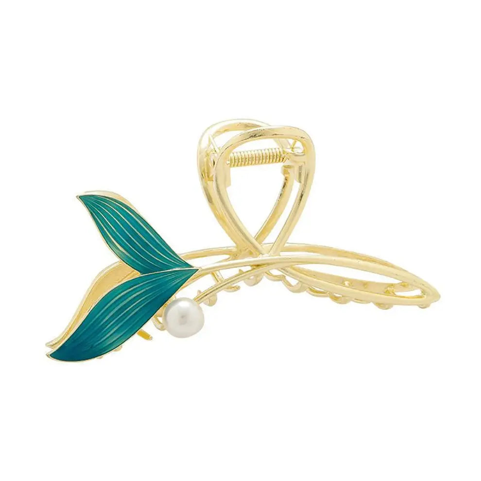 Whale Tail Hair Claw Pearl Shark Clip Headdress Vintage Ponytail Claws Trendy Hair Clip For Girl Cute Hair Accessories - Loja Mireva