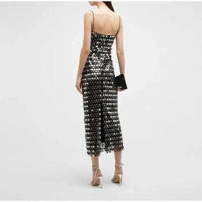 Solid Sequin Sexy Elegant Slim Dress For Women Fashion Sleeveless Backless Spaghetti Strap Party Dresses Chic Club Evening Robes - Loja Mireva