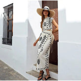 Cotton Linen Print Crop Top Skirts Sets Women Elegant Slim O-neck High Waist Split Skirt Female Suit 2024 Sping Summer Lady Set - Loja Mireva