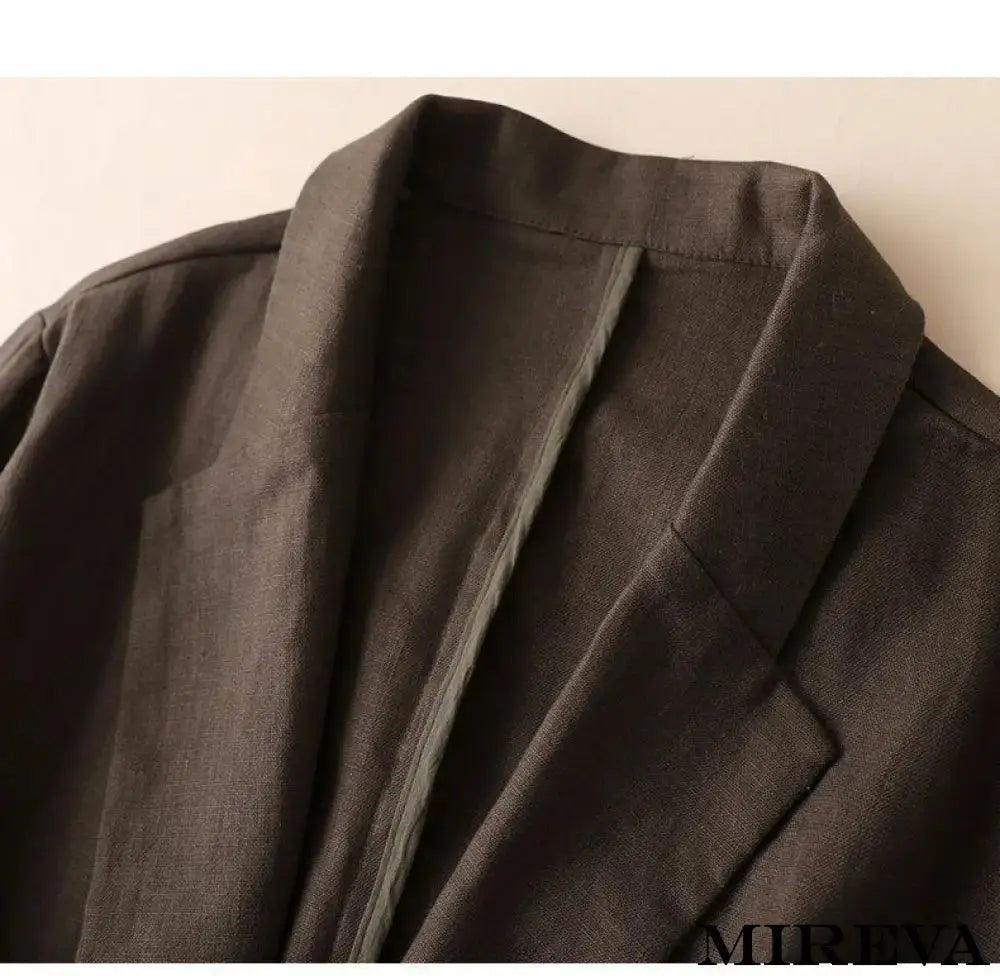 Blazer Casual De Linho Algodão Com Fenda Camada Única Blazer