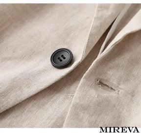 Blazer Casual De Linho Algodão Com Fenda Camada Única Blazer