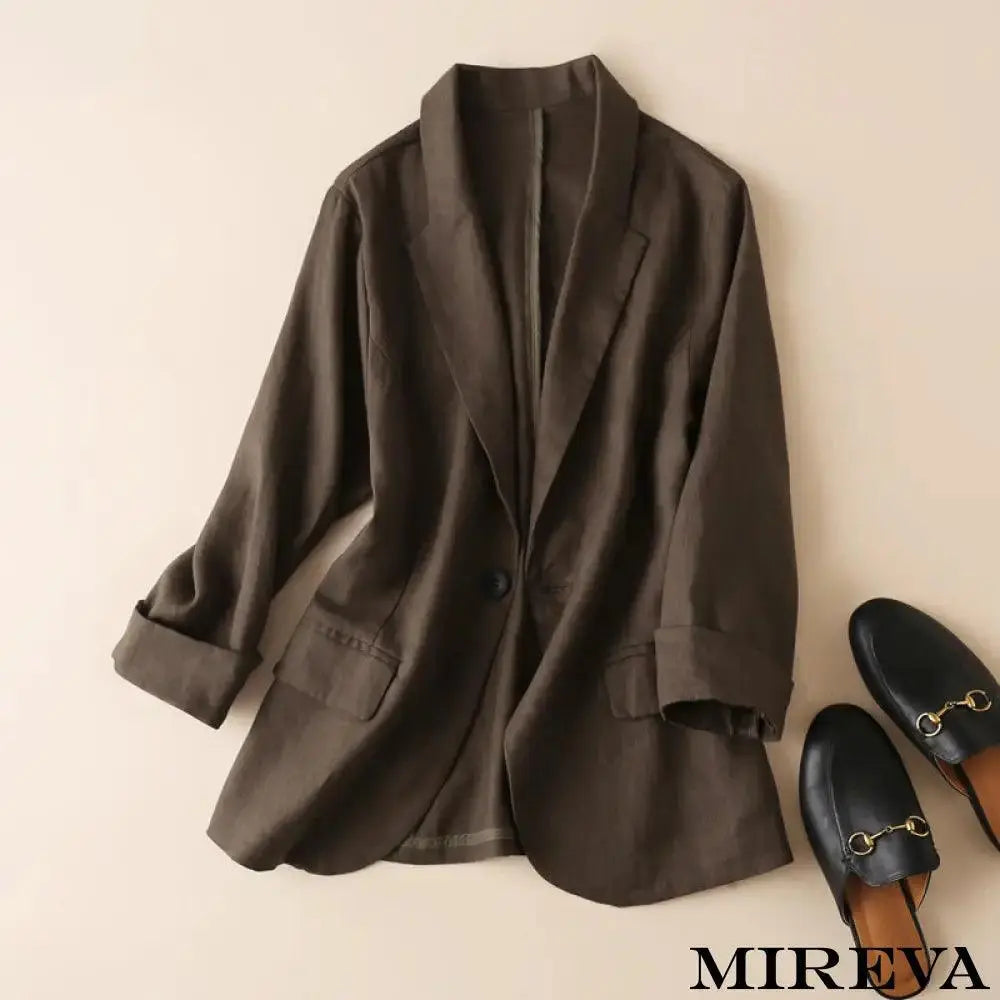 Blazer Casual De Linho Algodão Com Fenda Camada Única Blazer