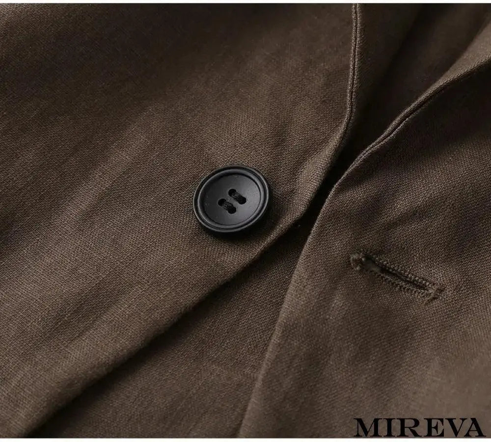 Blazer Casual De Linho Algodão Com Fenda Camada Única Blazer