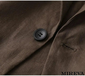 Blazer Casual De Linho Algodão Com Fenda Camada Única Blazer