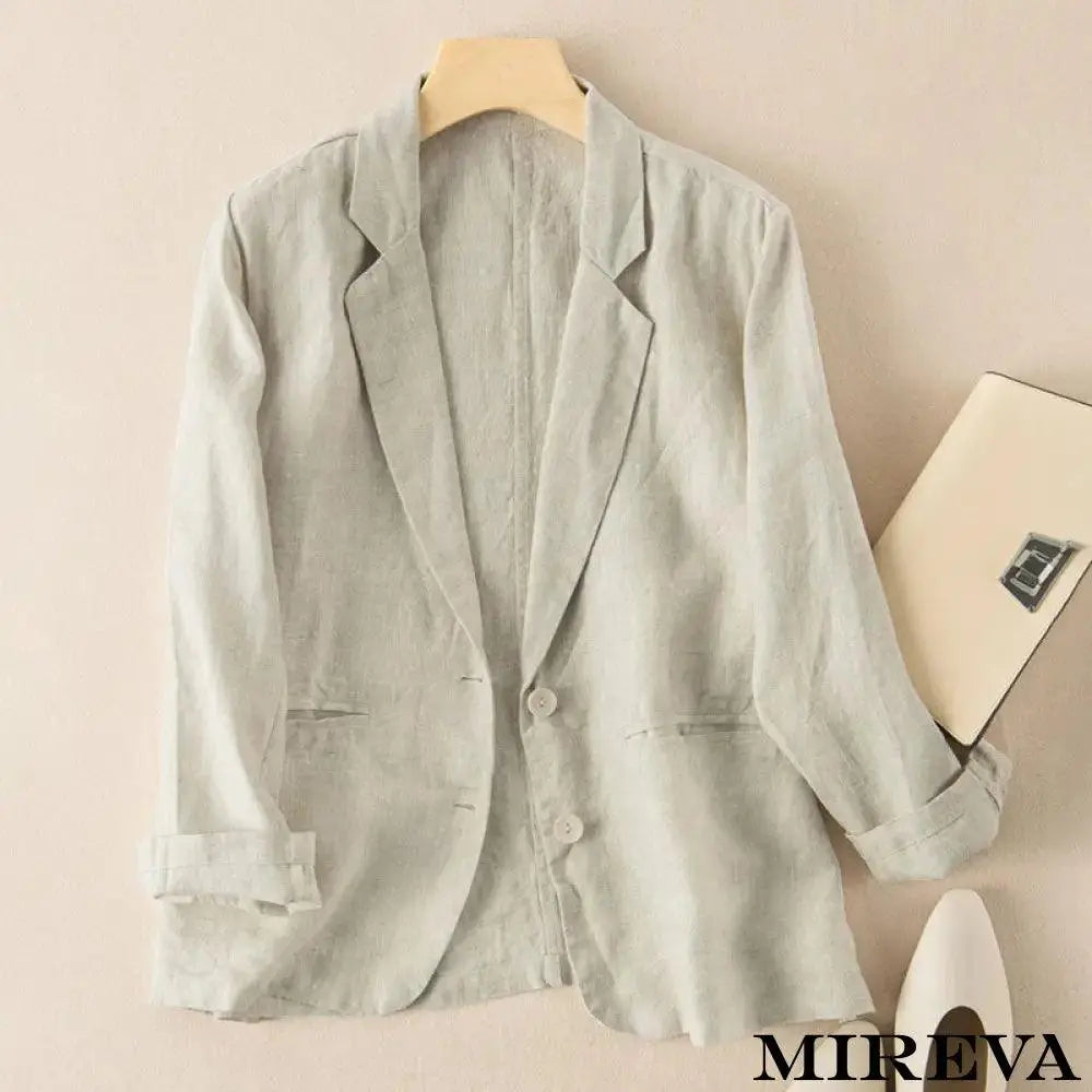Blazer Casual De Linho Algodão Fino Bege / P Blazer