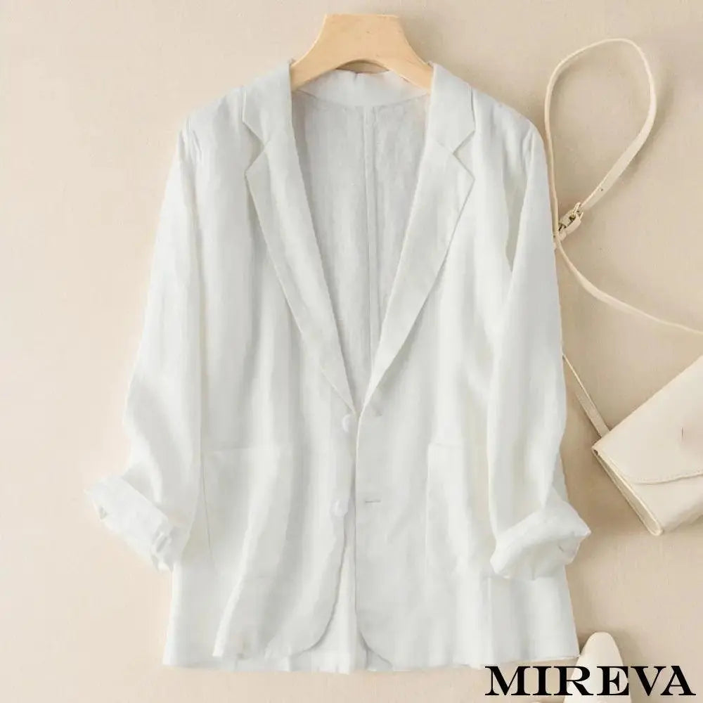 Blazer Casual De Linho Algodão Fino Branco / P Blazer