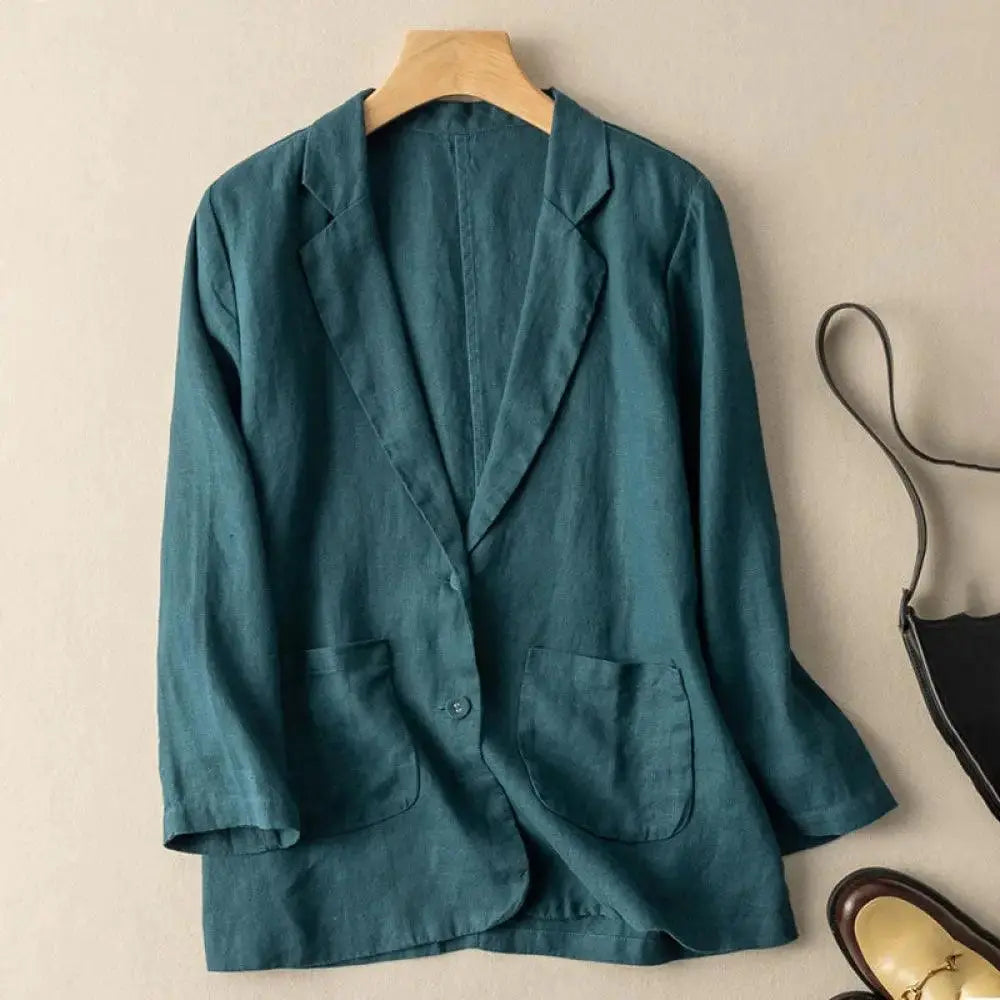 Blazer Casual De Linho Algodão Fino Verde / P Blazer