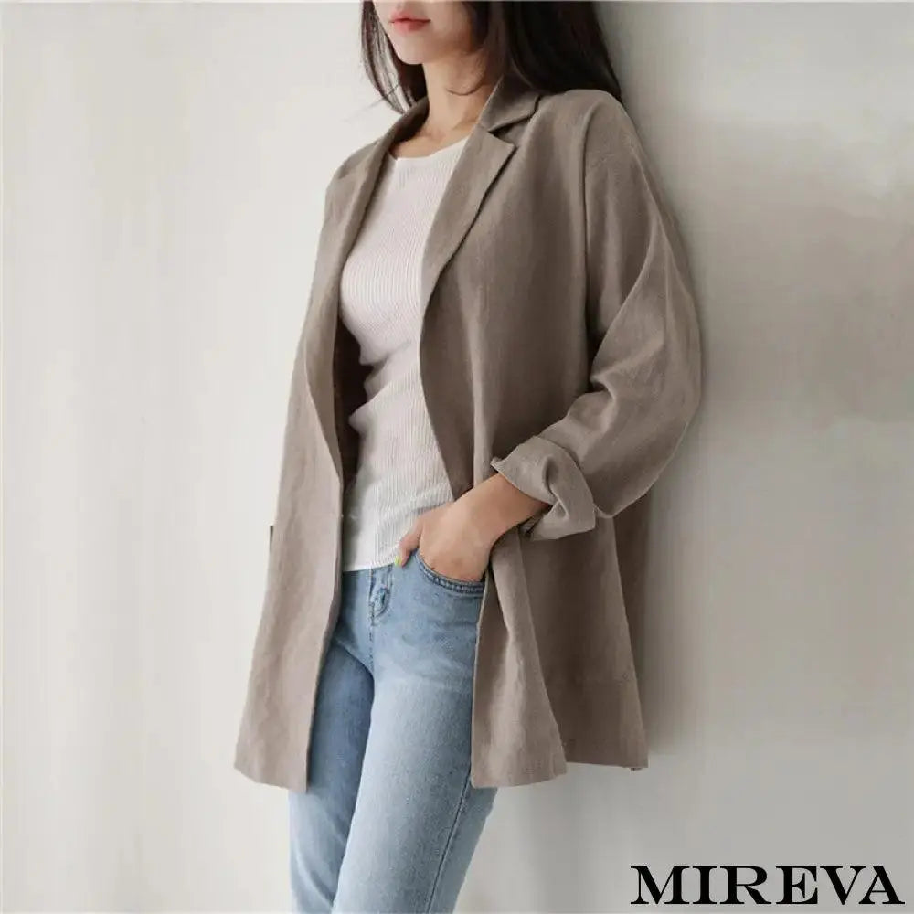 Blazer Fino De Linho Vintage Algodão Com Um Botão Cáqui Blazer