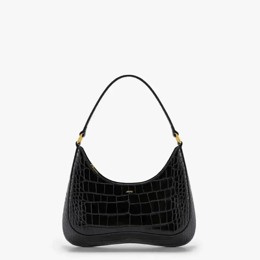 Bolsa Couro Croco De Ombro Preto