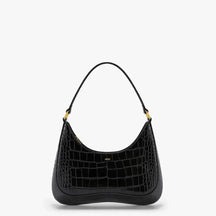 Bolsa Couro Croco De Ombro Preto