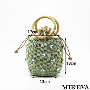Bolsa De Palha Cravejada Com Cristal Bolsas