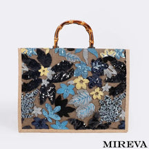 Loja Mireva, Bolsa de Palha Bordada, Bolsa Alça de Bambu, Bolsa Feminina Artesanal, Bolsa Feminina Tropical, Bolsa Feminina Verão
