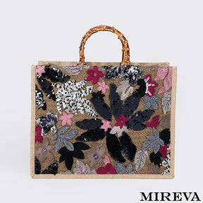 Loja Mireva, Bolsa de Palha Bordada, Bolsa Alça de Bambu, Bolsa Feminina Artesanal, Bolsa Feminina Tropical, Bolsa Feminina Verão