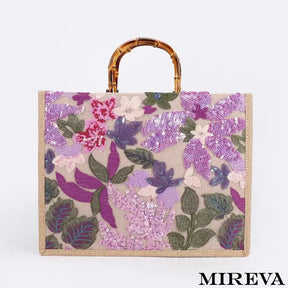 Loja Mireva, Bolsa de Palha Bordada, Bolsa Alça de Bambu, Bolsa Feminina Artesanal, Bolsa Feminina Tropical, Bolsa Feminina Verão