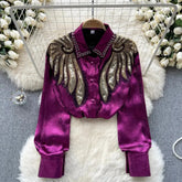 Camisa Feminina Bordada Dama Antiga Roxa / Único Camisa