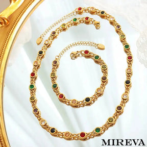 Colar E Pulseira Com Zircônias Coloridas - Conjunto Feminino