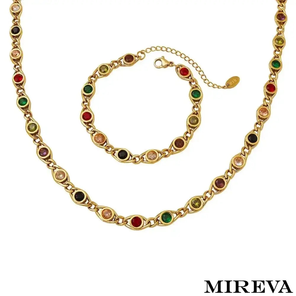 Colar E Pulseira Com Zircônias Coloridas - Conjunto Feminino