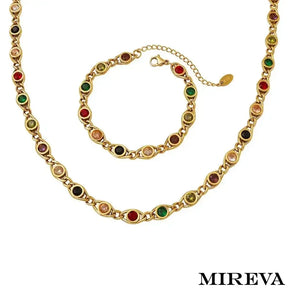Colar E Pulseira Com Zircônias Coloridas - Conjunto Feminino