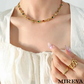 Colar E Pulseira Com Zircônias Coloridas - Conjunto Feminino