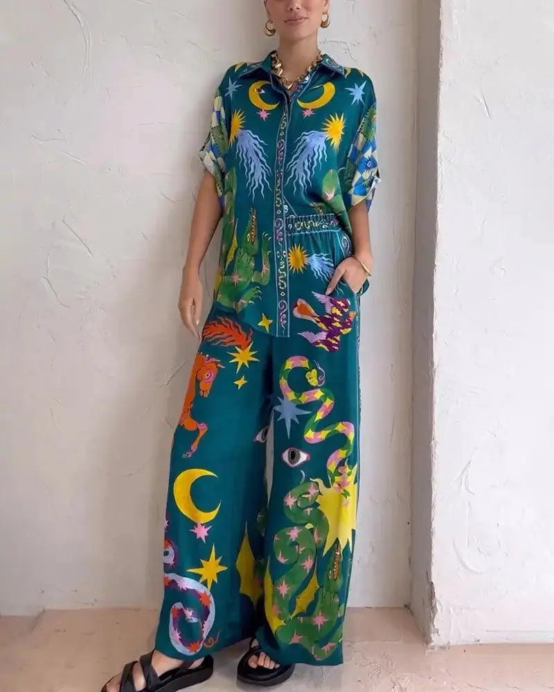 Conjunto Casual De Duas Peças Com Estampa Arte Fashion Graffiti Verde Escuro / P