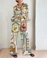 Conjunto Casual De Duas Peças Com Estampa Artística Colorido / P